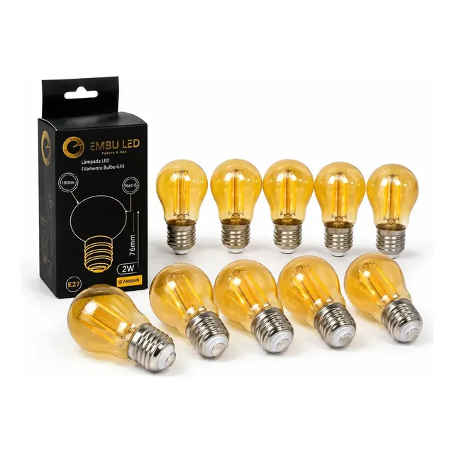 Kit 10 lâmpadas LED de filamento G45 retrô âmbar