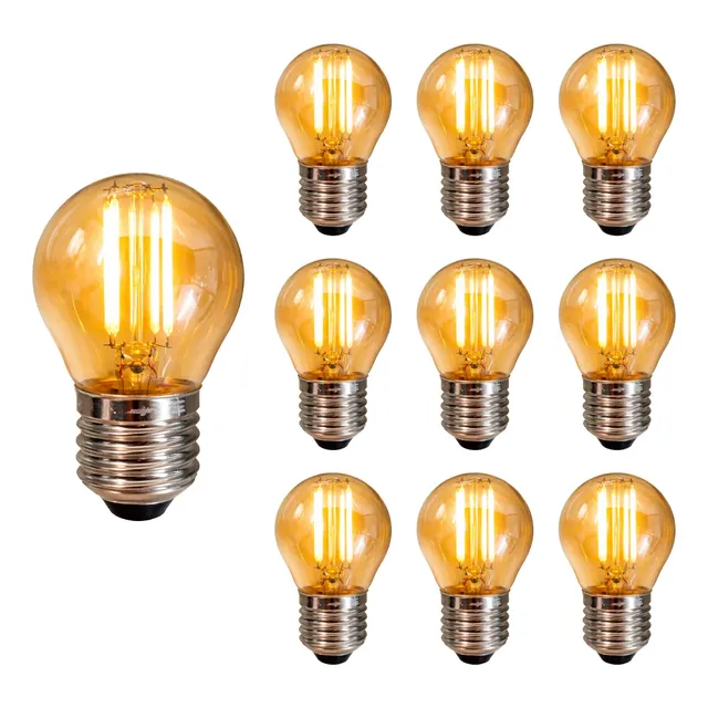Kit 10 lâmpadas LED G45 âmbar E27 2500K bivolt